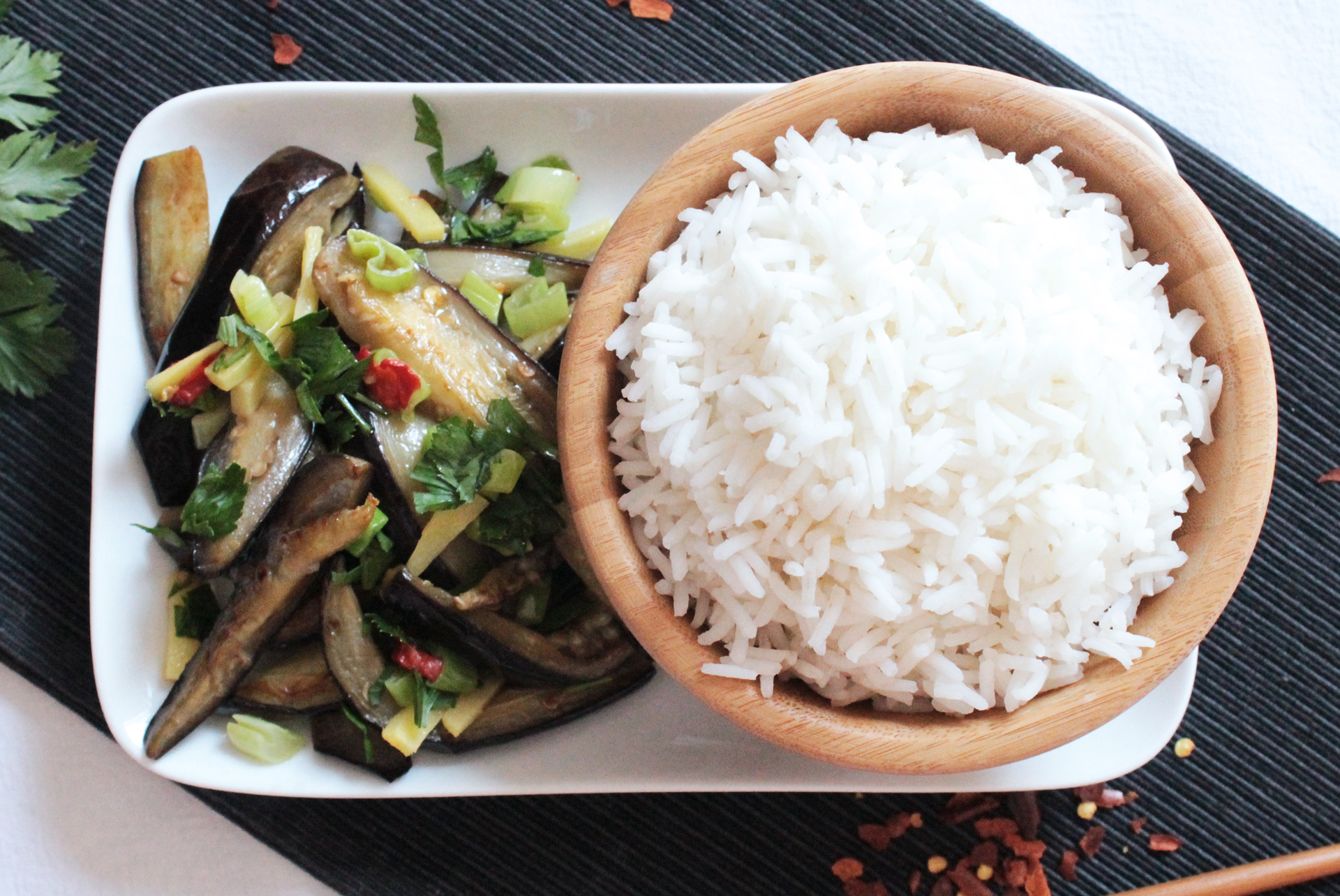 melanzane piccanti con riso basmati