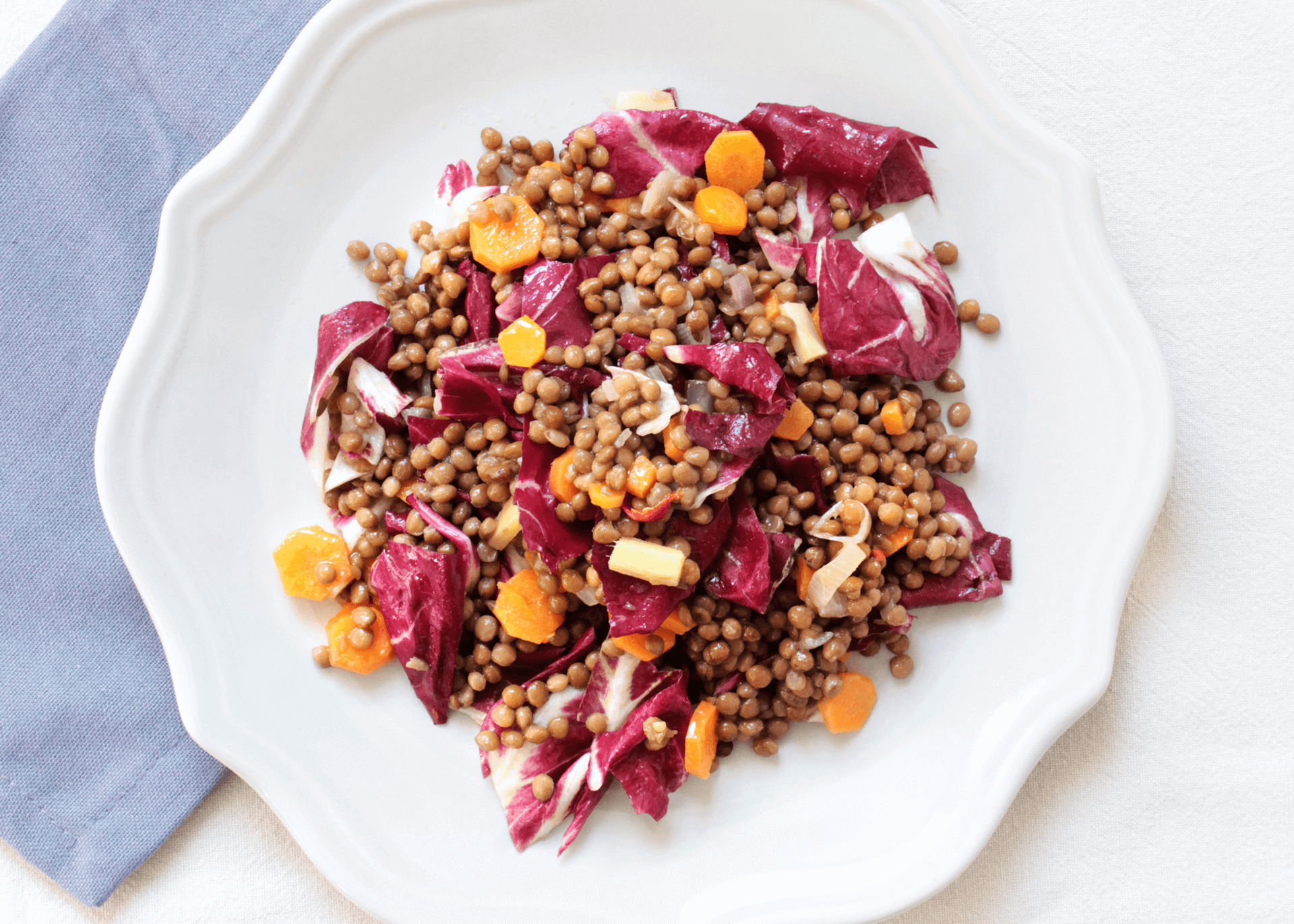 insalata di radicchio con lenticchie e carote