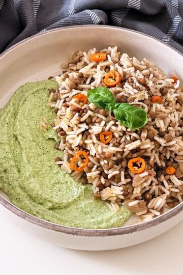 Riso basmati con lenticchie e crema di zucchine