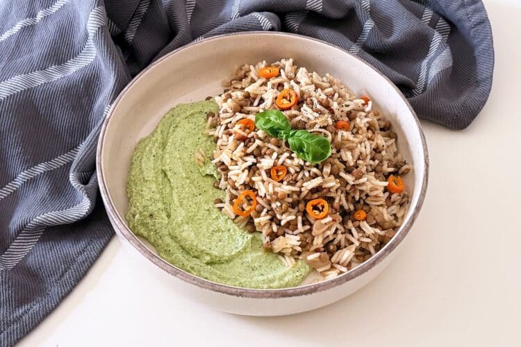 Riso basmati con lenticchie e crema di zucchine
