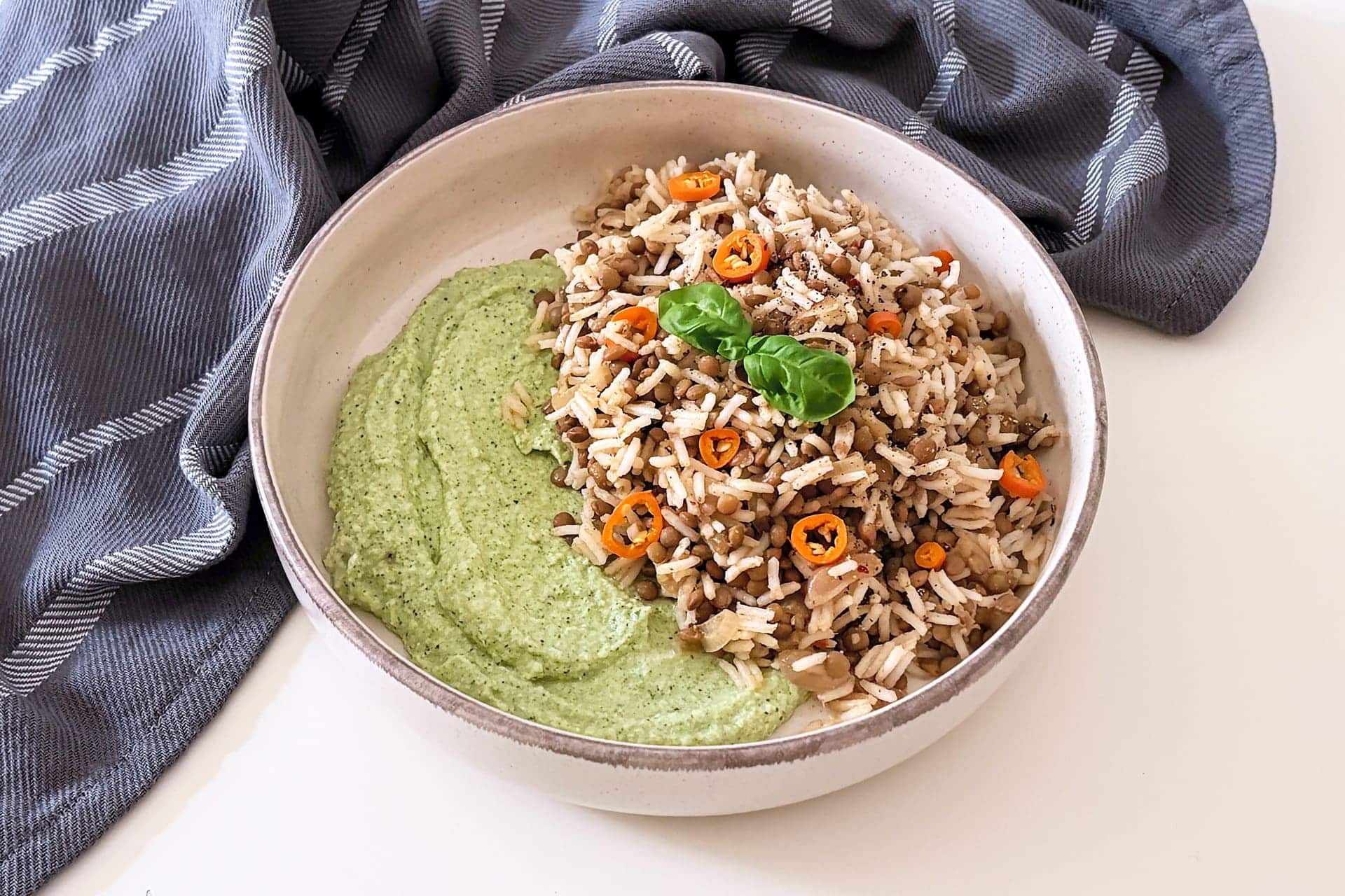 Riso basmati con lenticchie e crema di zucchine